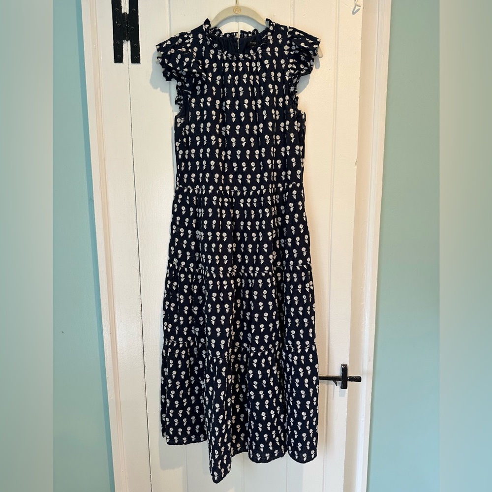 Navy Jcrew Dress with white embroidered flowers XS
